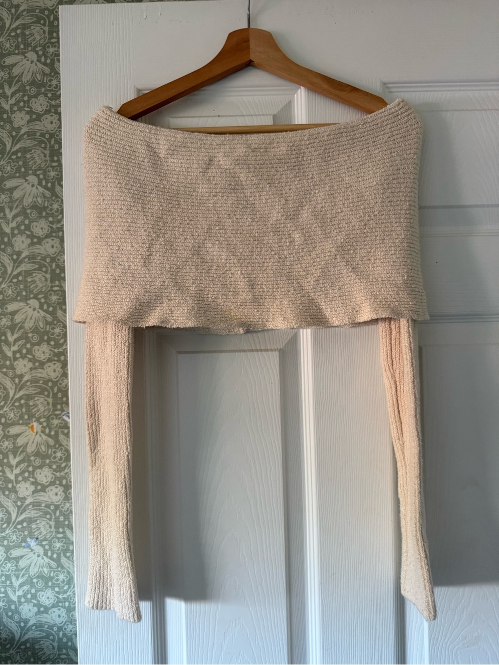 REVOLVE Cream Off-Shoulder Ribbed Knit Sweater